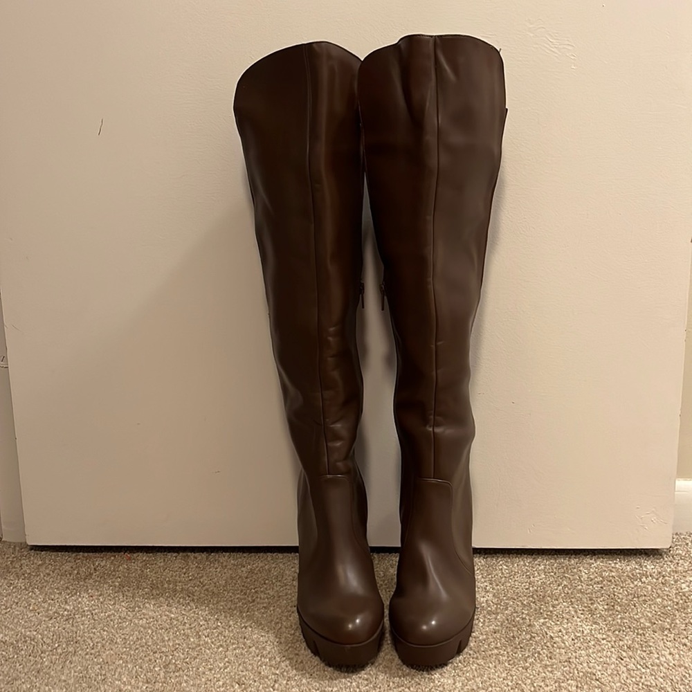 BCBG MaxAzria Dark Brown Wedge Knee High Boot